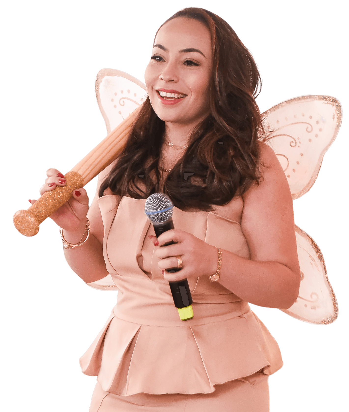 Jaqueline Kipper de asas e microfone, apresentando a Incubadora GROW